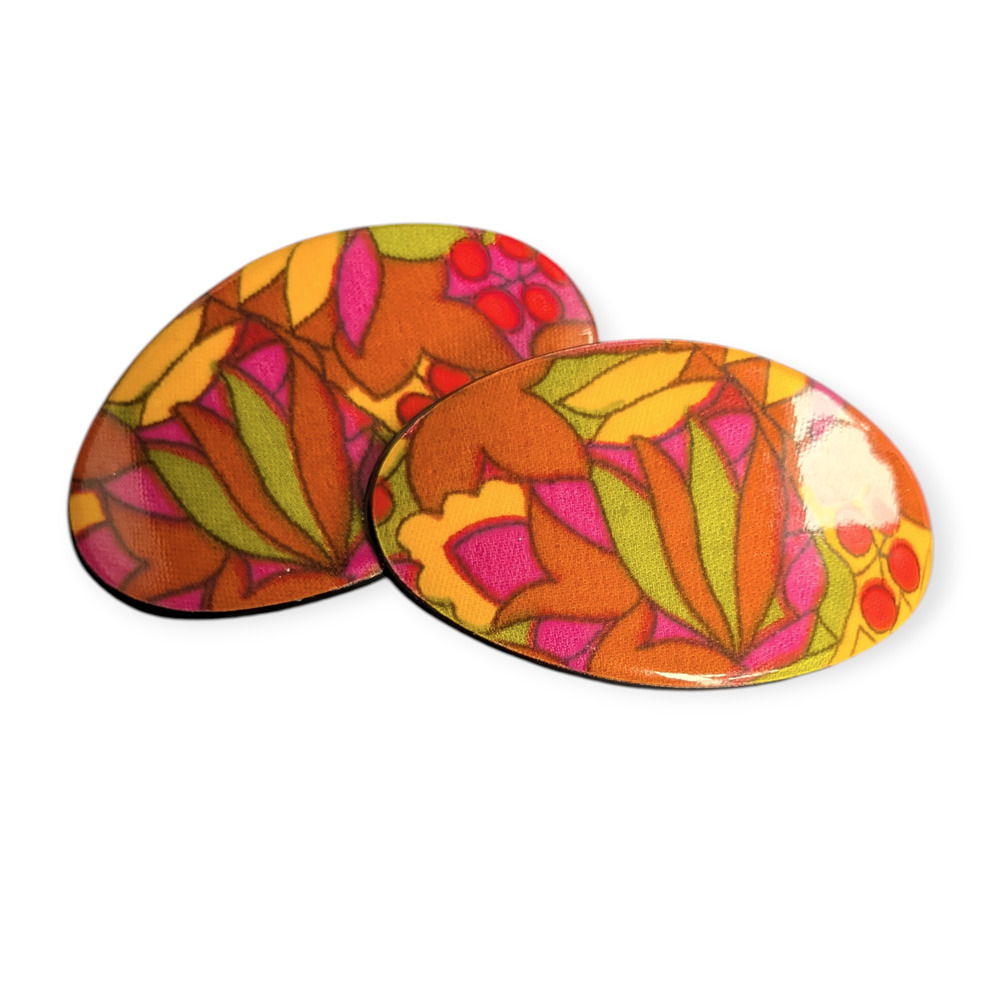 Vintage Tip Toe Oval Floral Shoe Clips ~ brown papaya red pink avocado gold